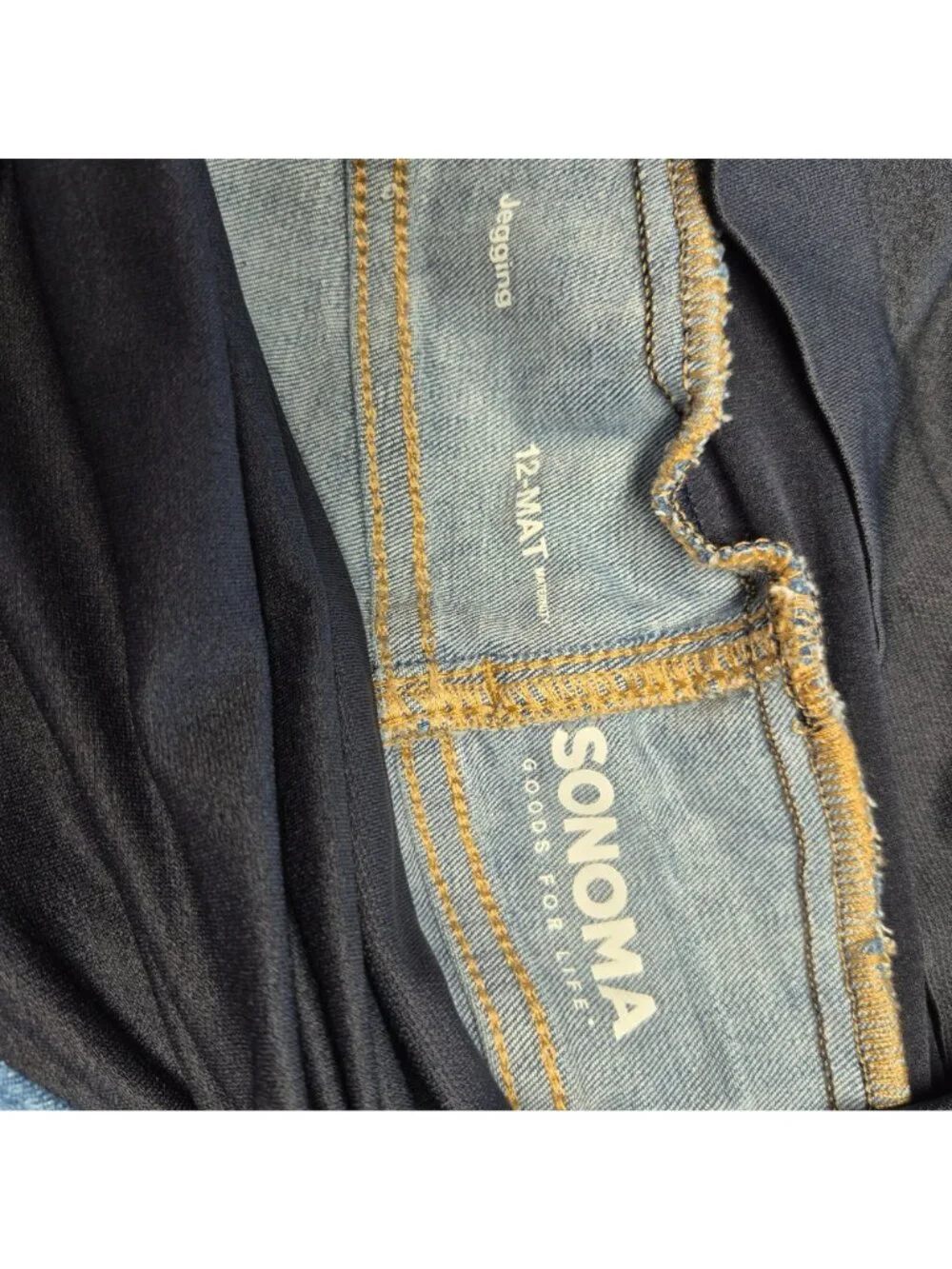 Sonoma Maternity Distressed Blue Denim Jeans With Black Belly Panel Size 12 - Picture 7 of 8